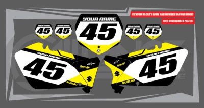 Suzuki RM 250 RM 125 2001-2008 KIT DE GRÁFICOS DE MATRÍCULA DE FONDO DE FÁBRICA Foto 1 de 4