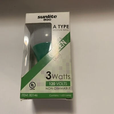 LED A Type Color Green 3W Light Bulb Medium (E26) Base Sunlite 80146-SU New - Image 1 of 4