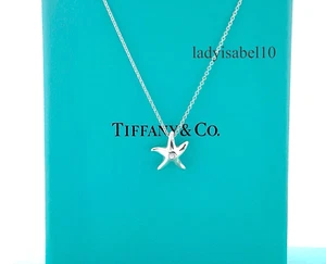 16" Tiffany & Co. Elsa Peretti Diamond Starfish Pendant Necklace Silver w/ Box - Picture 1 of 6