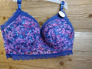 True by Rue 21 Push-Up Brallette Plunge Underwire Bra 40D Purple Floral NEW - Picture 1 of 9