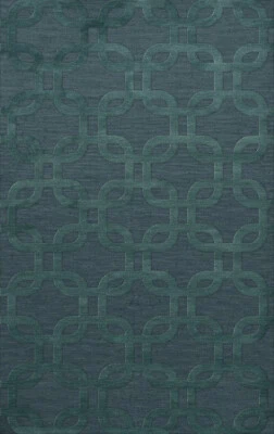Blue Transitional Hand Hooked Loops Rounded Squares Area Rug Geometric DV7 - Image 1 of 2