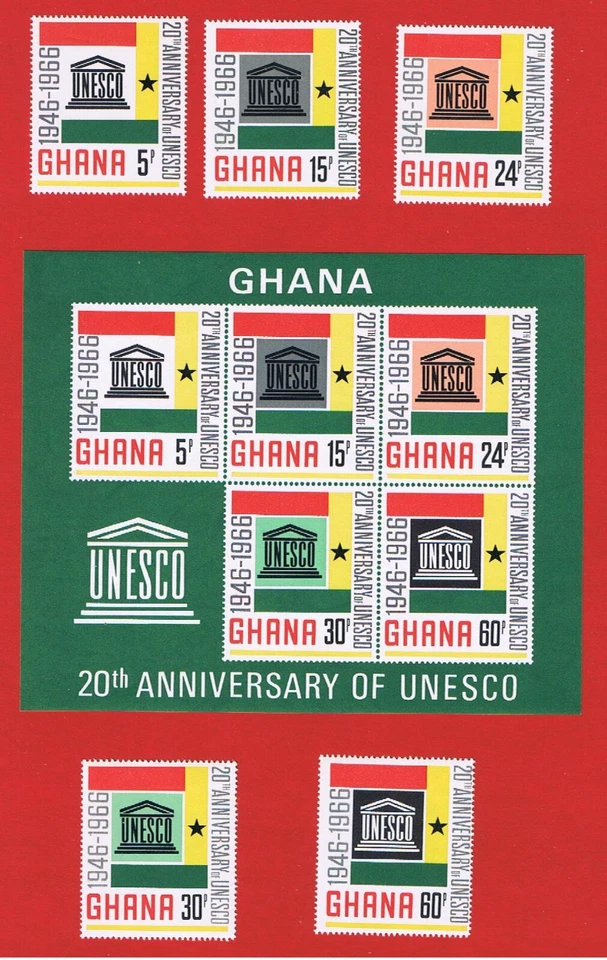Ghana #264-268a  MNH OG   UNESCO  w/ Souvenir Sheet  Free S/H - Image 1 of 1