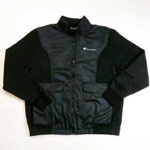 Herren Champion 100 % AUTHENTISCH L/S Reißverschluss Jacke Größe Large solides Logo schwarz - Bild 1 von 11