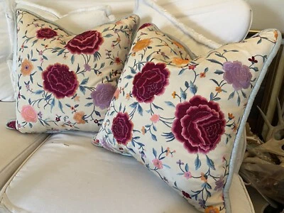 Chinese Silk Floral Embroidered Pillows - Image 1 of 4
