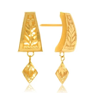 22K Leaf Decor Gold Drop Earrings By Senco Gold Gift For Her - Picture 1 of 5