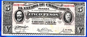 Mexiko-Revolutionär S532 5 Pesos Estado de Chihuahua Serie H 4.1.1915 ss selten - Bild 1 von 2