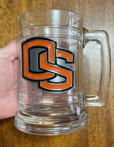 OS OSU Oregon State University glass beer Mug Stein enamel raised emblem 16 Oz Cover