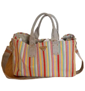 PRADA 2way Canapa Large Capacity Handbag multicolor striped pattern BN2042 - Picture 1 of 6