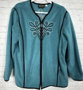 Bob Mackie tragbare Kunst türkis bestickte Fleece-Reißverschlussjacke 1X waschbar - Bild 1 von 5