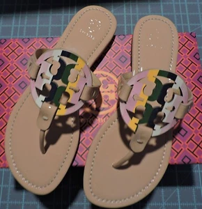 NIB Tory Burch Sandals - Patent Leather Millers Pastel Rainbow/Natural Size 8 - Picture 1 of 2