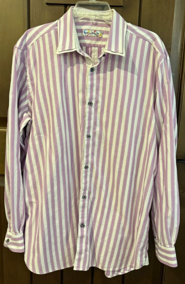 Brandolini Dress Shirt Men's XL Long Sleeve Accent Buttons Light Purple/White - Image 1 of 4