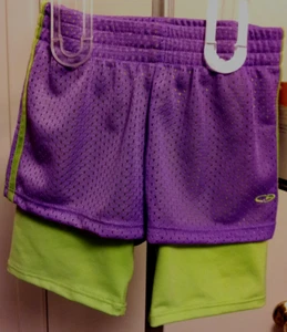 C9 Girls Mesh Athletic Shorts Built In Spandex Purple Lime Green Size S(6-6X) - Picture 1 of 16
