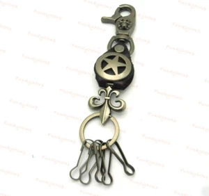 New Rock Punk Style Leather Gun Metal fleur-de-lis Star Charm Key Fob  Keychain  - Picture 1 of 1