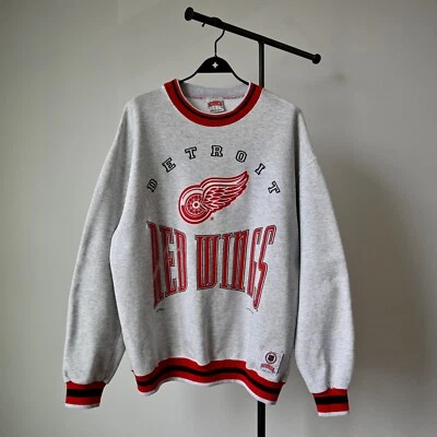 Sudadera de Colección Años 90 Nuez moscada DETROIT RED WINGS Acanalada Cuello Redondo Hecha en EE. UU. Foto 1 de 4