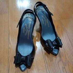 Vivienne Westwood MELISSA Ribbon Black Open Toe Rubber Heel Size US7.5 EU38.5 - Picture 1 of 7