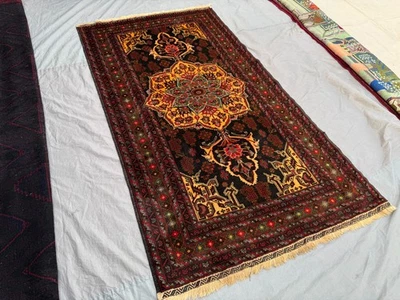 Vintage Afghan Hand-Knotted Tribal Wool Rug, Bold Caucasian Design Oriental Rug - Image 1 of 4