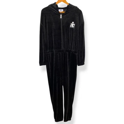 NUEVO SIN ETIQUETAS Juicy Couture XL Mujer Negro Terciopelo Con Capucha Jogger Estilo Mono  Foto 1 de 4