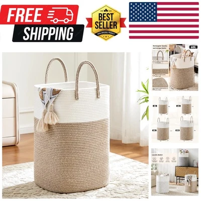 Stylish Brown Cotton Rope Laundry Basket – 60L Multi-Use Storage Solution - Image 1 of 4
