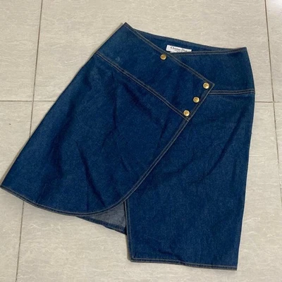 USED CHRISTIAN DIOR DENIM WRAP SKIRT, SIZE 36, GALLIANO PERIOD, MADE IN FRANCE - Image 1 of 4