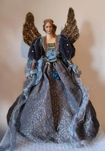  Vintage Christmas Beaded & Sequin Angel Table-Top Or Tree Topper Blue 18". T3 - Picture 1 of 14