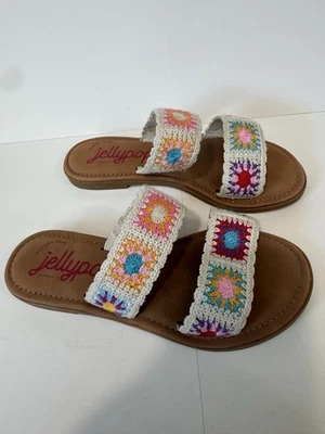 Jellypop Crochet Sandals Colorful  Flower Slides Summer Shoes Size 6M Fall Shoe - Image 1 of 4