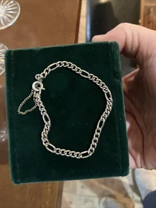 Vintage Figaro Link Bracelet 925 Sterling Silver 7.5” Charm Bracelet - Picture 1 of 4