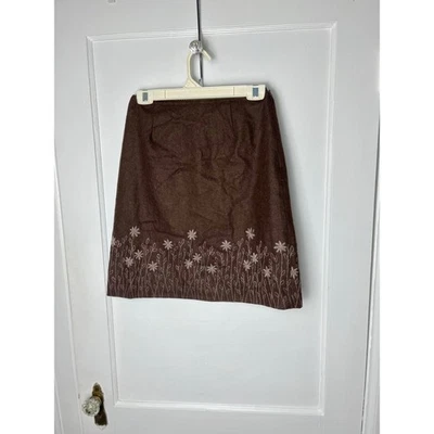 Vintage Y2K 00s J. Jill Brown Wool Blend Floral Embroidered Short Skirt Size 4 - Image 1 of 4
