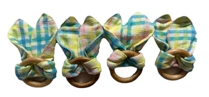 Set di 4 porta tovaglioli orecchie coniglietto plaid pastello primavera Pasqua NOV25 - Foto 1 di 7