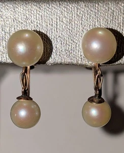 Vintage 10K Yellow Gold & Double Pearl Screw Back Earrings 3 Grams Great Color! - Picture 1 of 5