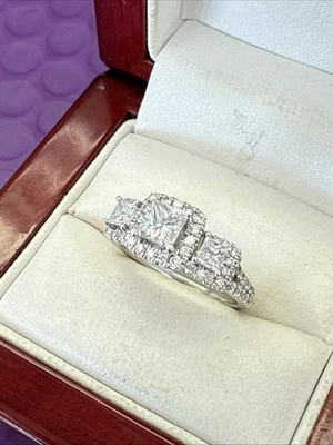 💎 Gorgeous 14k White Gold Princess Cut 1.5ct Halo Diamond Wedding Ring Sz 6 1/2 - Image 1 of 4