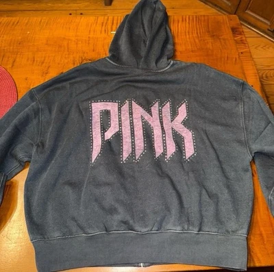 VICTORIA SECRET ROSA SUDADERA CON CAPUCHA BANDA NEGRA BLING DESFILE DE MODA MEDIANO Foto 1 de 3