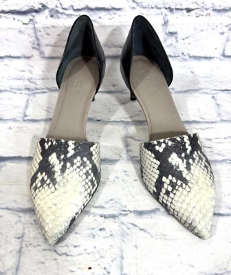 Vince Women's 8M D'Orsay Pumps Snakeskin Pointed Toe Leather Kitten Heel (Italy) - Image 1 of 4