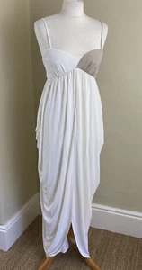 VESTIDO DE COLECCIÓN AÑOS 70 largo marfil y topo estilo griego talla 10/12 - Imagen 1 de 11