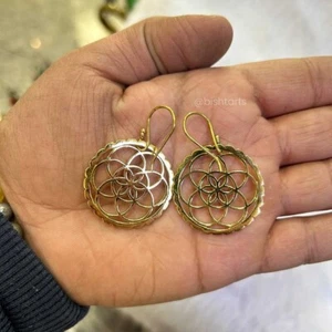 Flower of Life Sacred Geometry Earrings, Mandala Drop Dangle Earrings - Picture 1 of 2