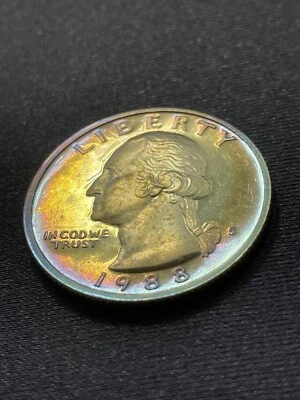 1988-S 25c Washington Quarter Proof Gold Blue Pink Toned Beauty! #033024-15 - Image 1 of 4