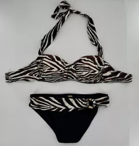 Antonio Melani Swim Bikini Size L Animal Print Halter Rhinestone Sexy Vacation - Picture 1 of 15