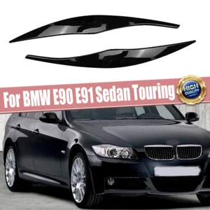 Headlight Eyelid Eyebrow Cover For BMW E90 E91 328i 335i 2009-2012 Gloss black . - Picture 1 of 10
