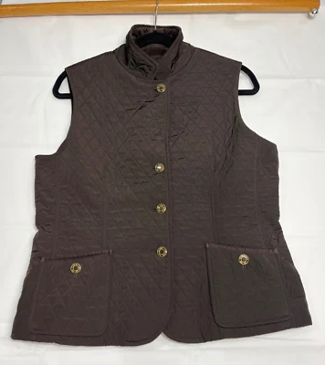 Talbots Women’s Size Medium Petite Quilted Brown Vest Buttons Pockets Cozy - Image 1 of 4
