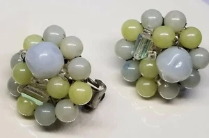Vintage Japan Fauceted Cluster Multi-Color Clip On Earrings Very Rare - Picture 1 of 12