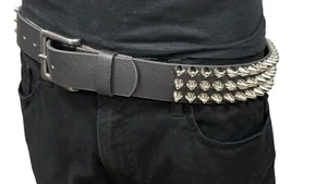 THREE Row SILVER UK77 CONE Stud Belt Leather Handmade Studded Belt Punk Goth - Picture 1 of 7