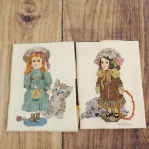 2 arte vintage de pared de hula hoop de punto de cruz acabado para niña - Imagen 1 de 5