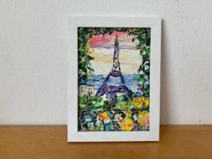 Paris Eiffel Tower Oil Painting On Canvas Board French Cityscape Artwork Signed - Picture 1 of 7