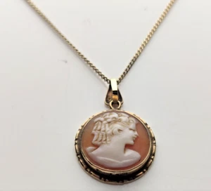 9ct Yellow Gold Cameo Pendant Necklace 46cm Long - Picture 1 of 11