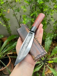 Handmade Bowie machete camp pocket knife 5.1" forged blade, Rosewood & Teak - Picture 1 of 21