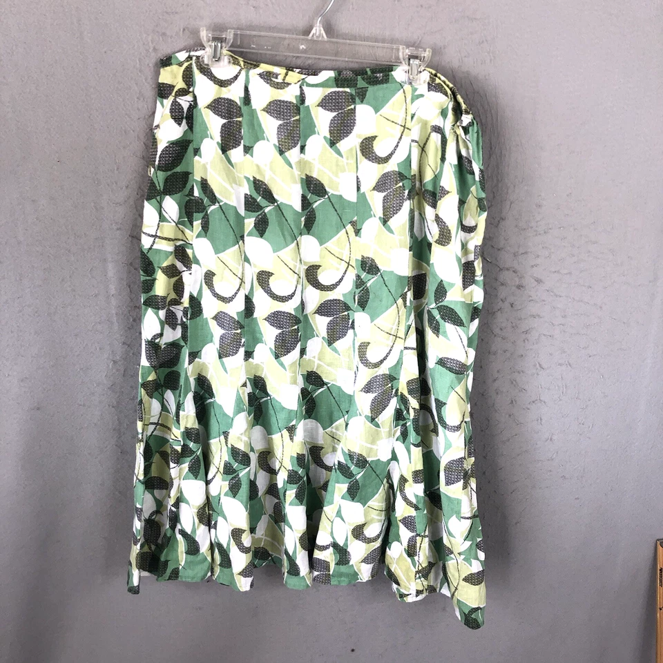 Linen Skirt Womens 18 White Green Floral Abstract Art To Wear Beach Airy - Image 1 of 4