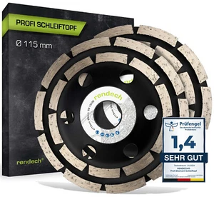 2x Profi Diamant Schleiftopf 115 Beton Stein Estrich | Schleifteller Topfscheibe - Bild 1 von 8