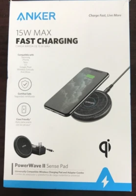 NEW Anker PowerWave II 15W Qi Wireless Charging Pad & Wall Charger COMBO  Black - Image 1 of 4