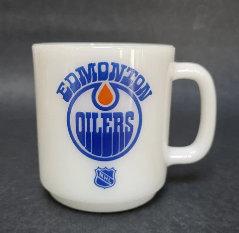 Vintage Glasbake NHL Edmonton Oilers Coffee Mug Advertising Medicine Bottle Cover