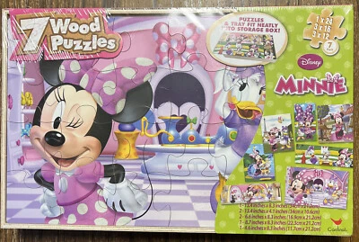 Запечатанный новый в коробке DISNEY MINNIE 7-упаковка деревянные головоломки с лотком для хранения кардинал - Изображение 1 из 4