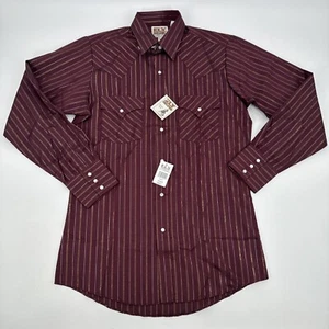 Camisa Western Ely Cattleman 14 1/2 33 Borgoña Vintage Broches a presión Para hombres Bolsillos de vaquero - Imagen 1 de 10